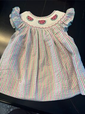 Smocked Watermelon Yoke Baby Dress - Pink, Green, White